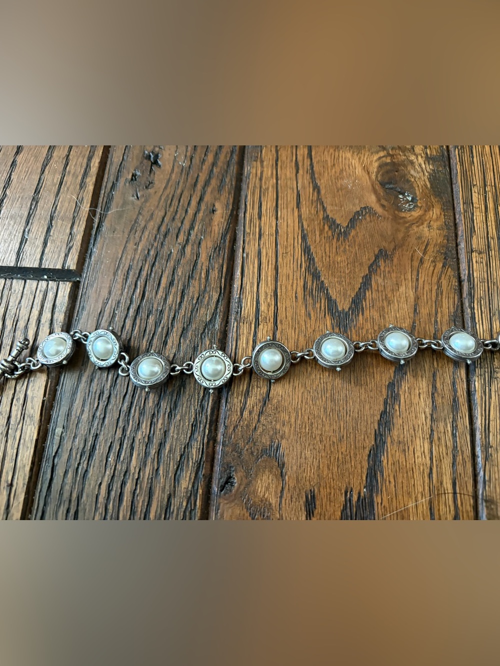 Brighton Classic Pearl Accent Silver-Tone toggle Bracelet - Women Jewelry.